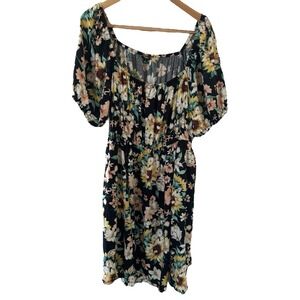 Torrid Womens Midi Puff Sleeve Dress Floral Size 1X Colorful‎ Resort Cottagecore
